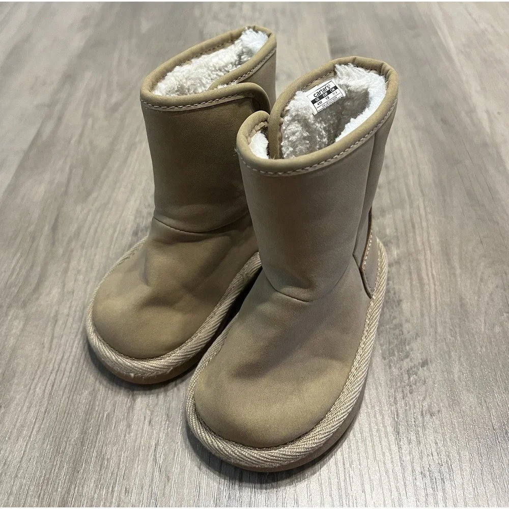 Carters Toddler Girls Boots Sz 4 Faux Suede & Fur Hook & Loop‎ Closure EUC!